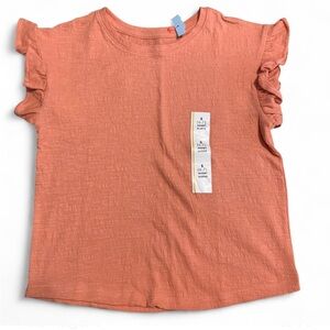 NWT Cat & Jack Coral Ruffle Short Sleeve Shirt Girl Size S 6/7    (K376)